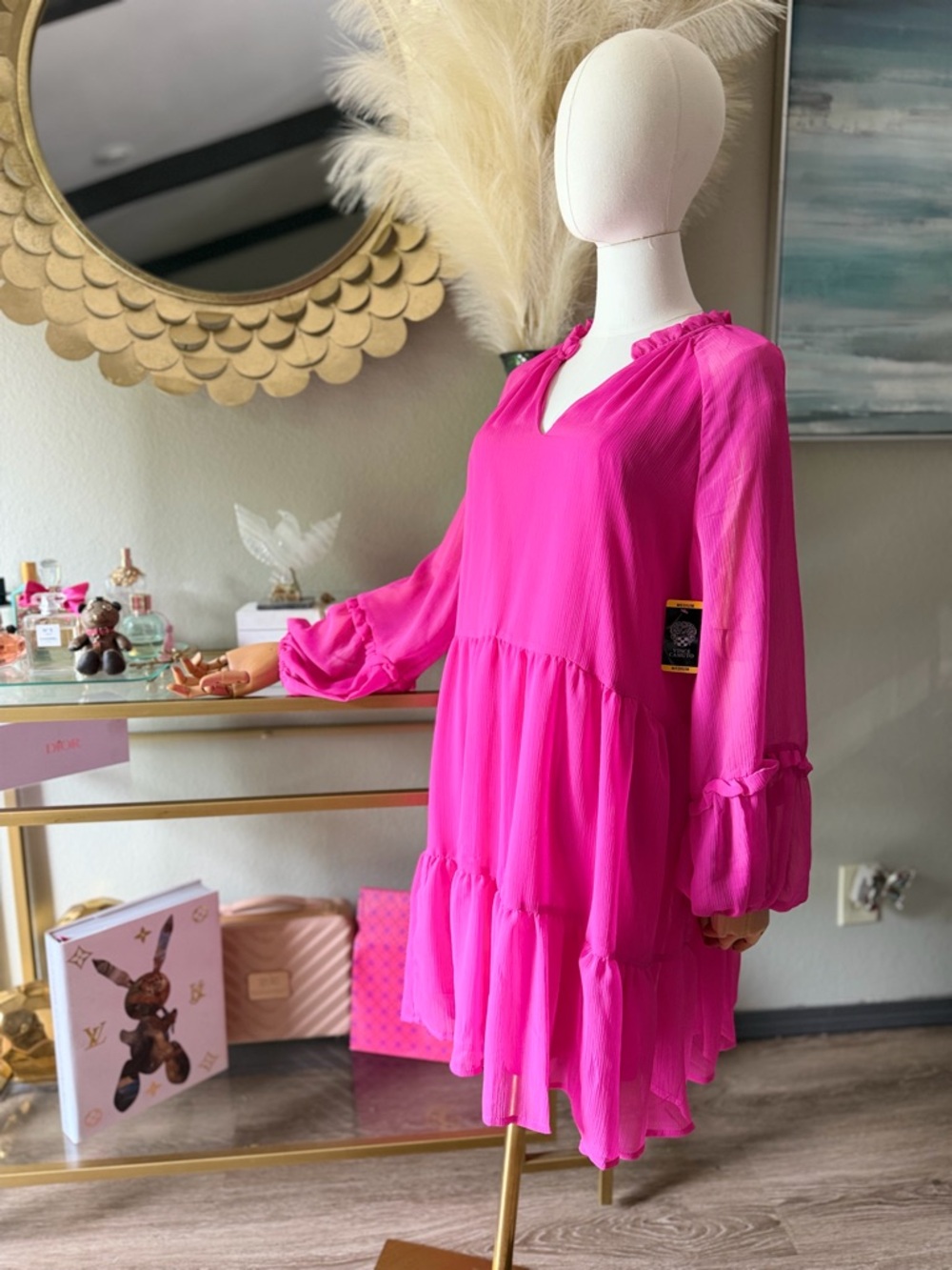Vince Camuto Hot Pink Tiered Midi Dress